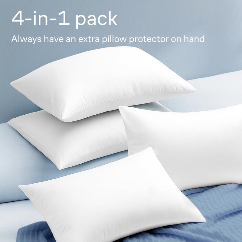 Niagara Sleep Solution 100% Cotton 4-Pack Pillow Protectors with Zipper Queen Size â€“ 100% Resistant to Stains, Dust & Dirt â€“ Washable Covers for Increased Pillow Lifespan - Image 4